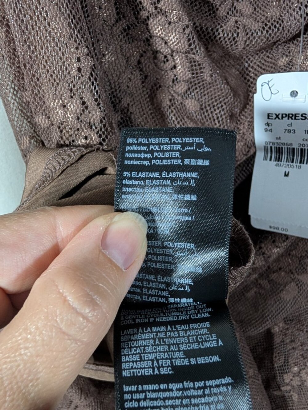 EXPRESS Long Sleeve Mock Neck Lace Maxi Dress Women's Size M Cocoa, Sexy, 1321 - Picture 12 of 13